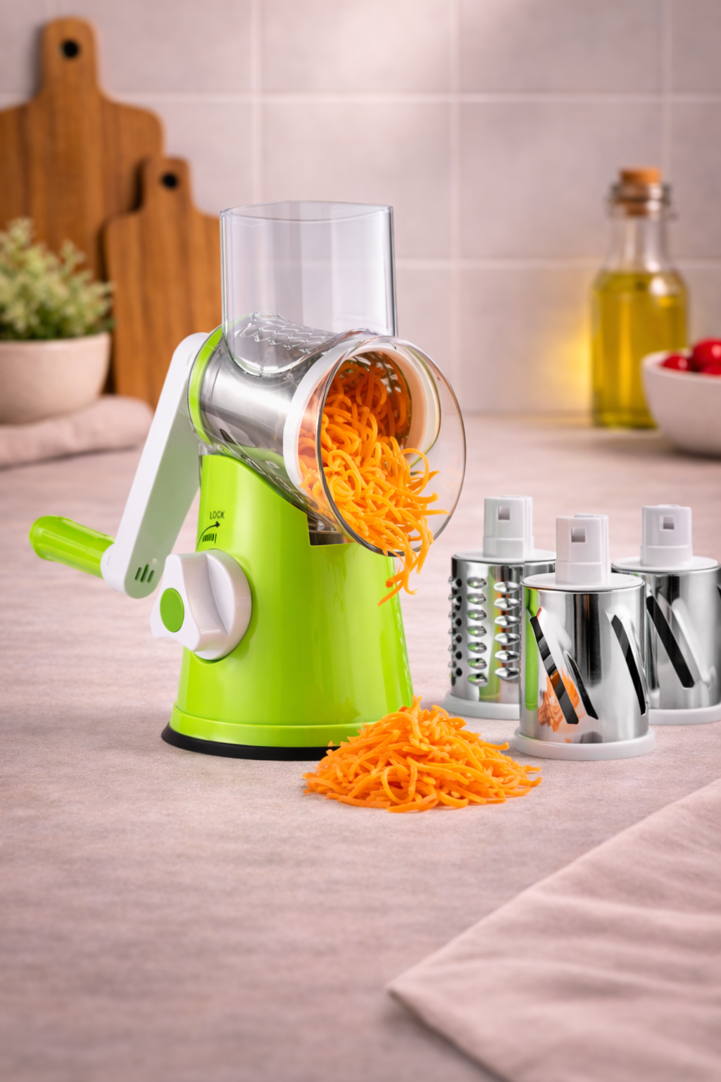Vegetable Cutter & Slicer Manual Kitchen Cheese Chopper Machine With 3 Sharp Drums